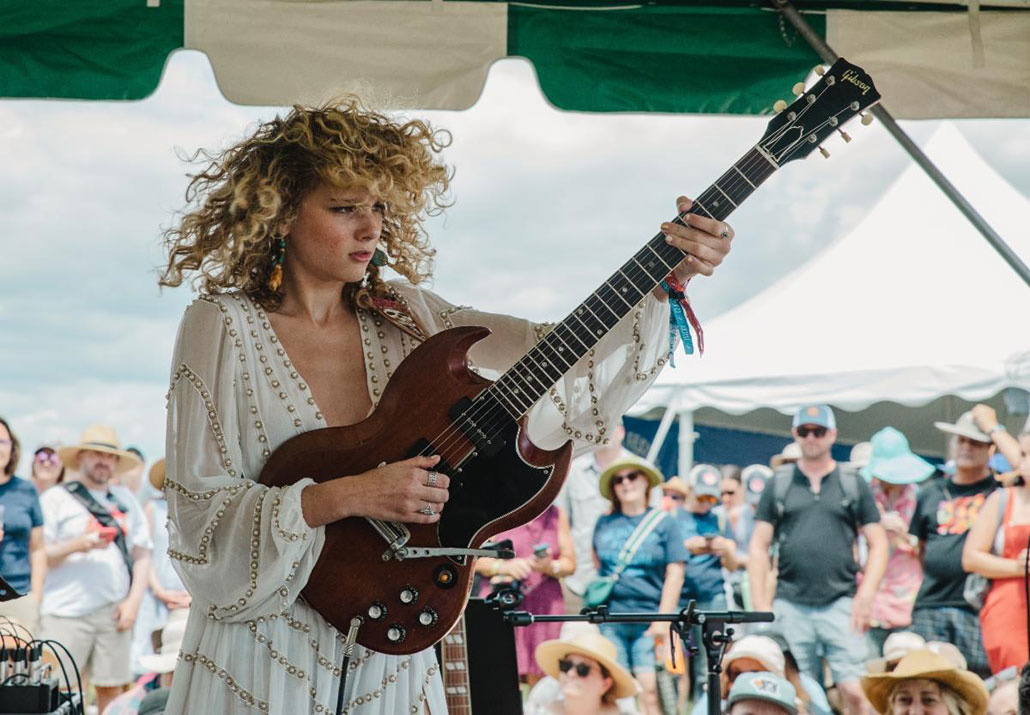 Gibson G3 artist Grace Bowers performs on the Foundation Stage at the 2023 Newport Folk Festival.