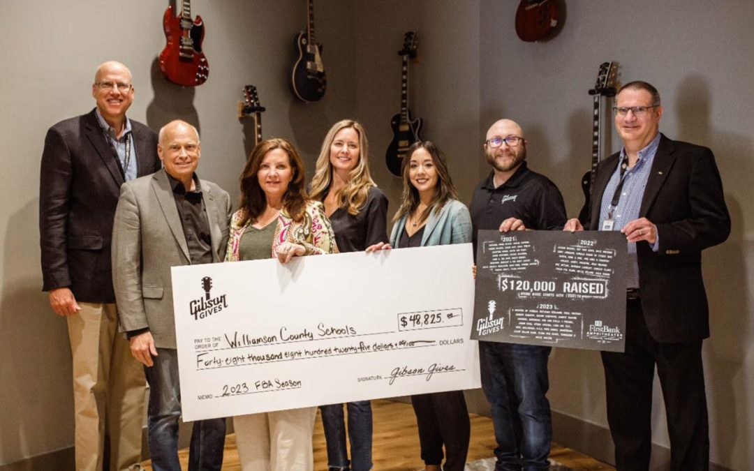 Gibson Gives and Firstbank Amphitheater Music Education Program announce results of music icons guitar auction