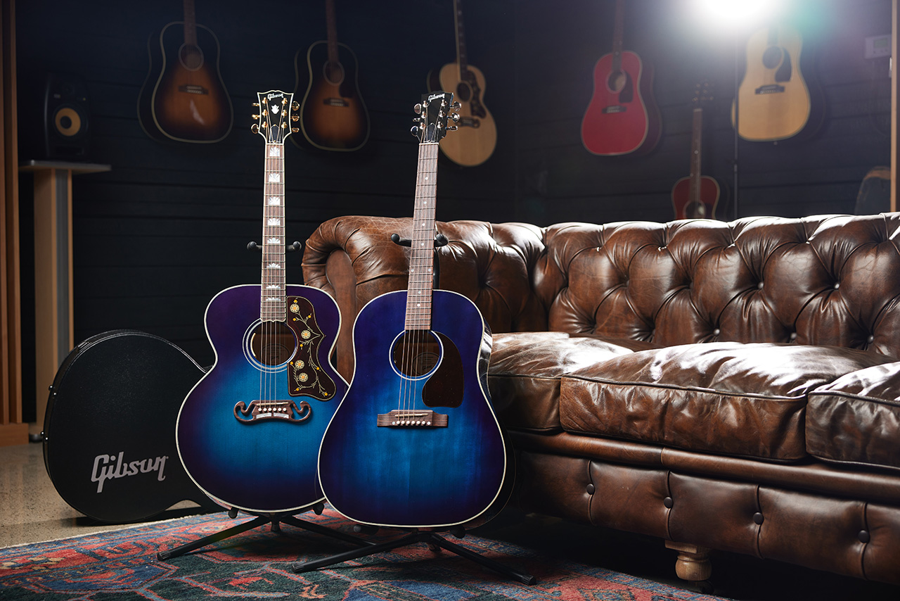 The Gibson SJ-200 and J-45 in Blueberry finishes